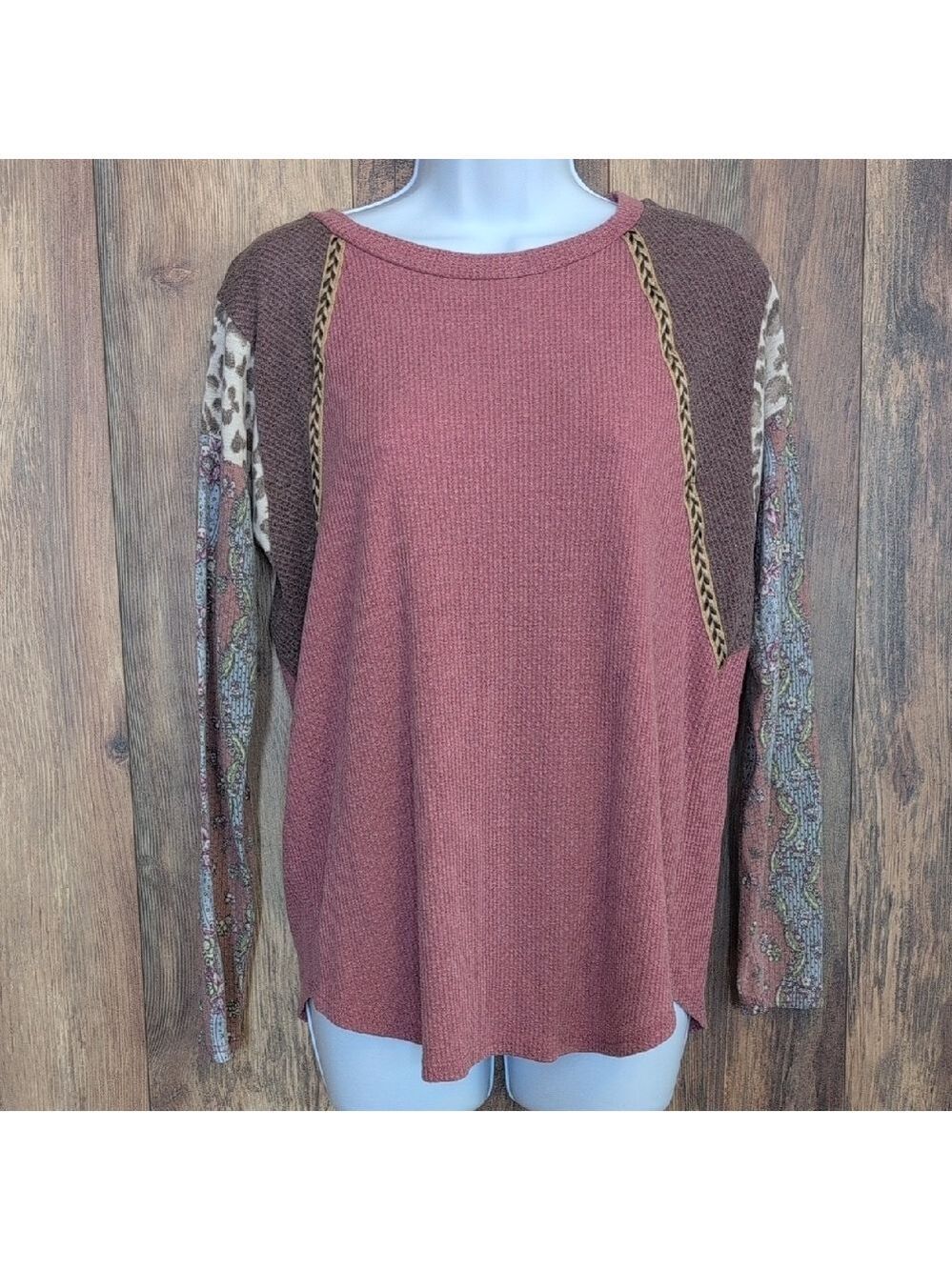 7th Ray Long Sleeve Waffle Knit Top S                        R107